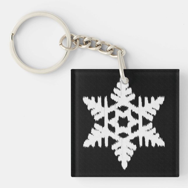 Ikat Snowflake - Black and white Keychain (Front)