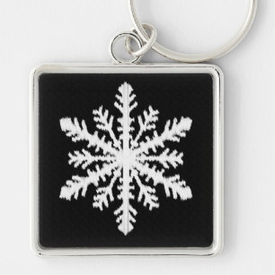 Ikat Snowflake - Black and white Keychain