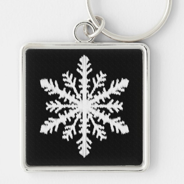Ikat Snowflake - Black and white Keychain (Front)