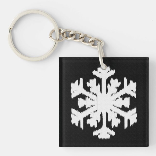 Ikat Snowflake - Black and white Keychain (Front)