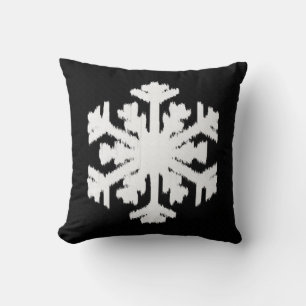 Ikat Snowflake - Black and white Throw Pillow