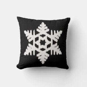 Ikat Snowflake - Black and white Throw Pillow