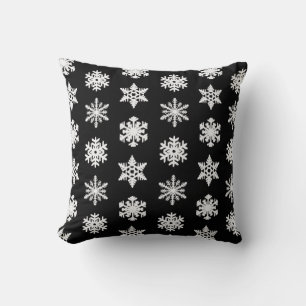 Ikat Snowflake - Black and white Throw Pillow