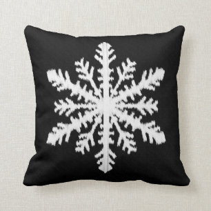 Ikat Snowflake - Black and white Throw Pillow