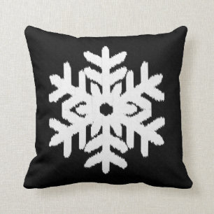 Ikat Snowflake - Black and white Throw Pillow