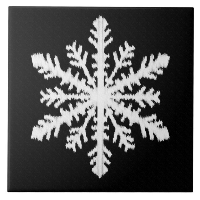 Ikat Snowflake - Black and white Tile (Front)