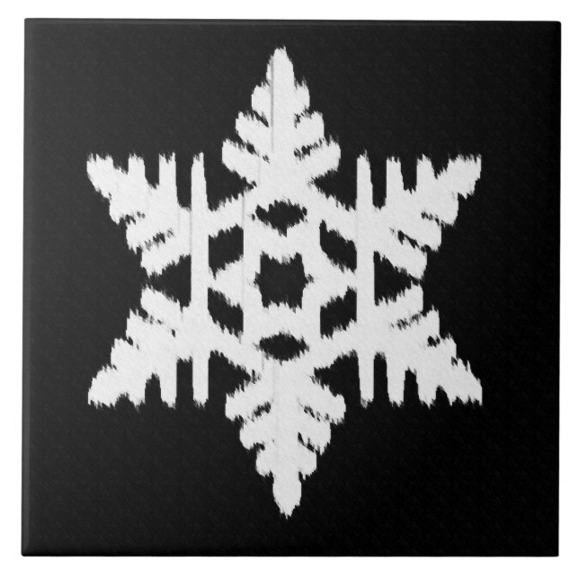 Ikat Snowflake - Black and white Tile (Front)
