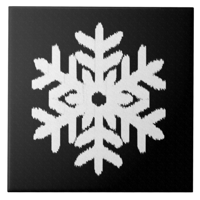 Ikat Snowflake - Black and white Tile (Front)