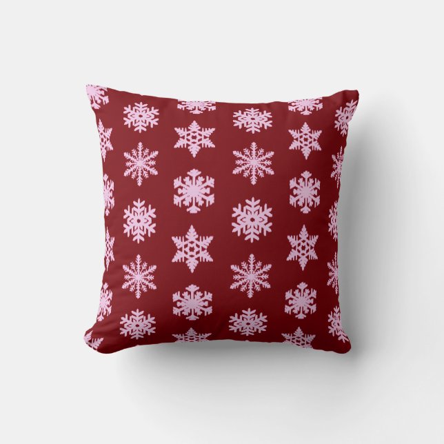 Ikat Snowflake - Burgundy Wine and Pink Throw Pillow (Front)