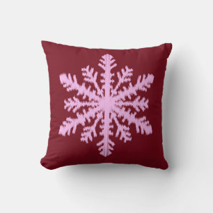 Ikat Snowflake - Burgundy Wine and Pink Throw Pillow