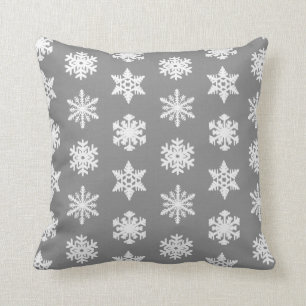 Ikat Snowflake - Charcoal Grey and White Throw Pillow