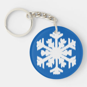 Ikat Snowflake - Cobalt blue and white Keychain