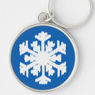 Ikat Snowflake - Cobalt blue and white Keychain