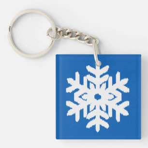 Ikat Snowflake - Cobalt blue and white Keychain