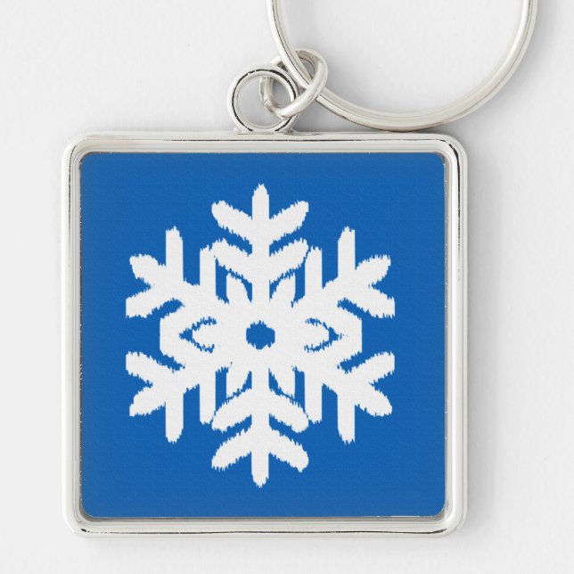 Ikat Snowflake - Cobalt blue and white Keychain (Front)