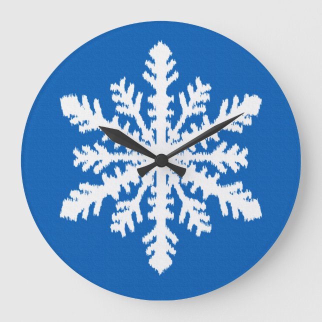 Ikat Snowflake - Cobalt blue and white Large Clock (Front)