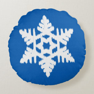 Ikat Snowflake - Cobalt blue and white Round Pillow