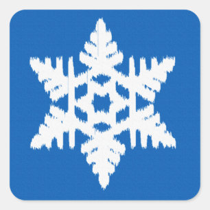 Ikat Snowflake - Cobalt blue and white Square Sticker