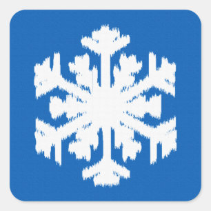 Ikat Snowflake - Cobalt blue and white Square Sticker