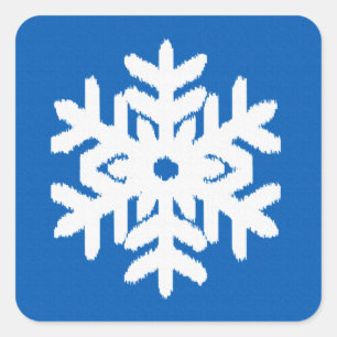 Ikat Snowflake - Cobalt blue and white Square Sticker
