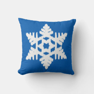 Ikat Snowflake - Cobalt blue and white Throw Pillow