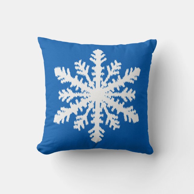 Ikat Snowflake - Cobalt blue and white Throw Pillow (Front)