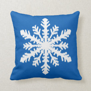 Ikat Snowflake - Cobalt blue and white Throw Pillow