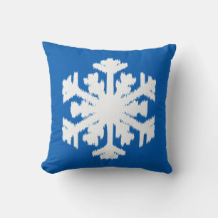 Ikat Snowflake - Cobalt blue and white Throw Pillow