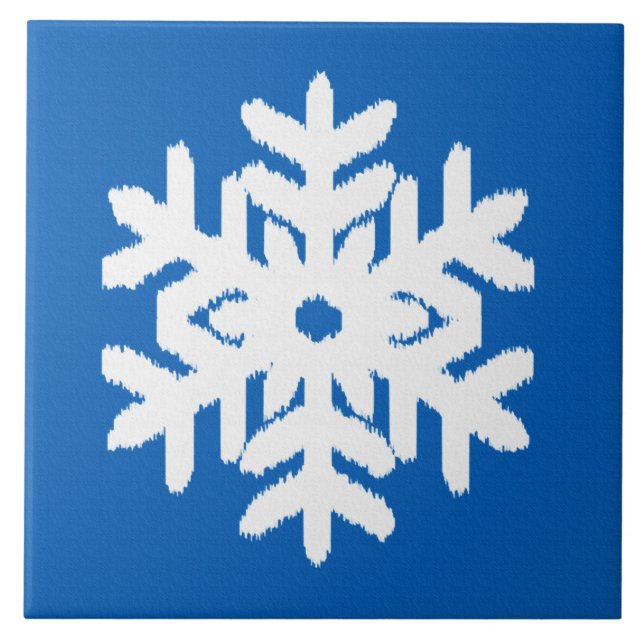 Ikat Snowflake - Cobalt blue and white Tile (Front)