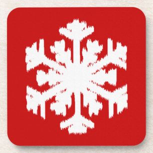 Ikat Snowflake - Dark red and white Coaster