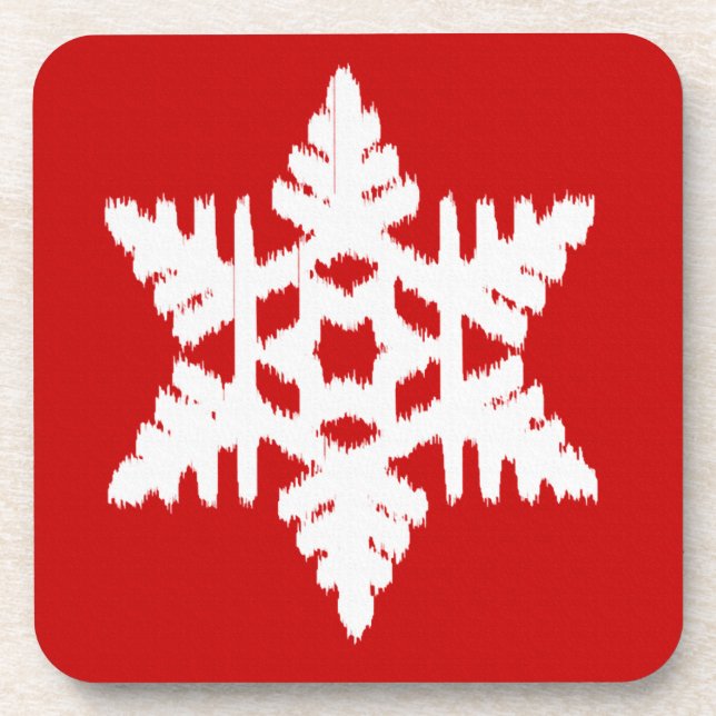 Ikat Snowflake - Dark red and white Coaster (Front)