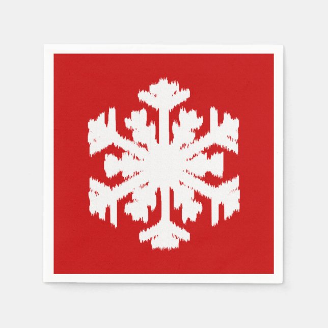 Ikat Snowflake - Dark red and white Napkin (Front)