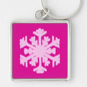 Ikat Snowflake - Fuchsia and ice pink Keychain