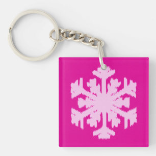 Ikat Snowflake - Fuchsia and ice pink Keychain
