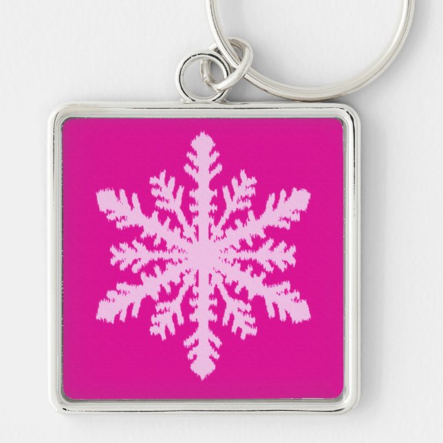 Ikat Snowflake - Fuchsia and ice pink Keychain (Front)
