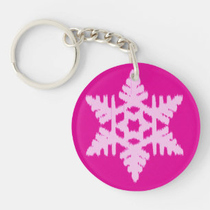 Ikat Snowflake - Fuchsia and ice pink Keychain