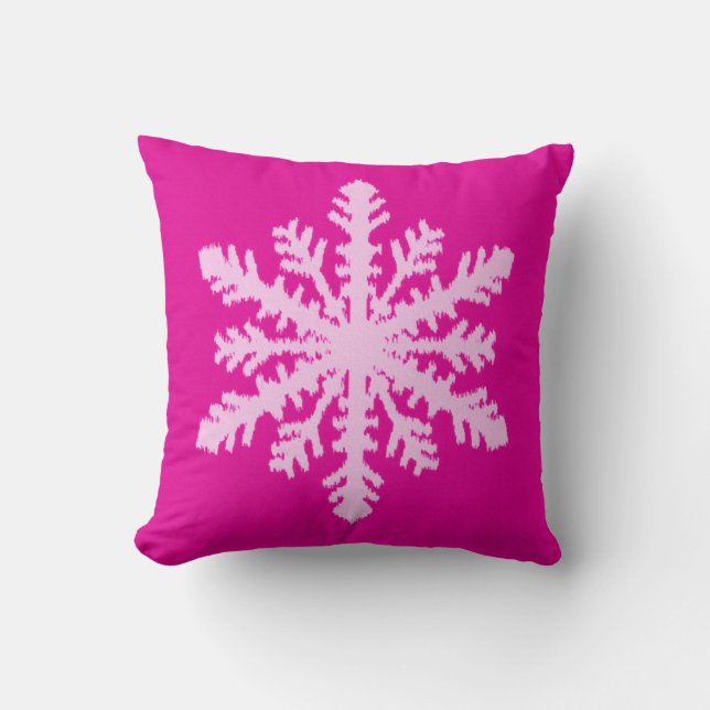 Ikat Snowflake - Fuchsia and ice pink Throw Pillow (Front)