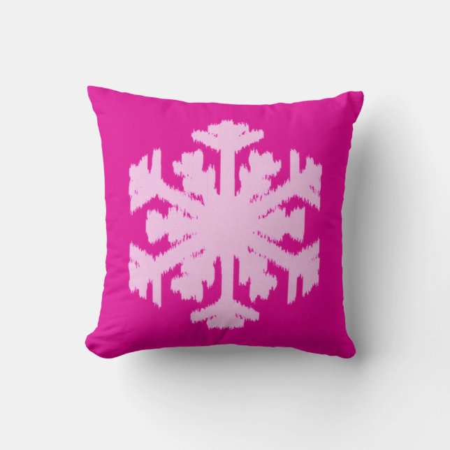 Ikat Snowflake - Fuchsia and ice pink Throw Pillow (Front)
