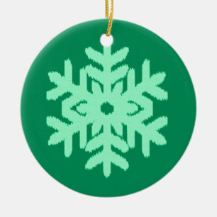 Ikat Snowflake - Pine and mint green Ceramic Ornament