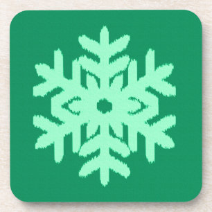 Ikat Snowflake - Pine and mint green Coaster