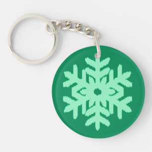 Ikat Snowflake - Pine and mint green Keychain