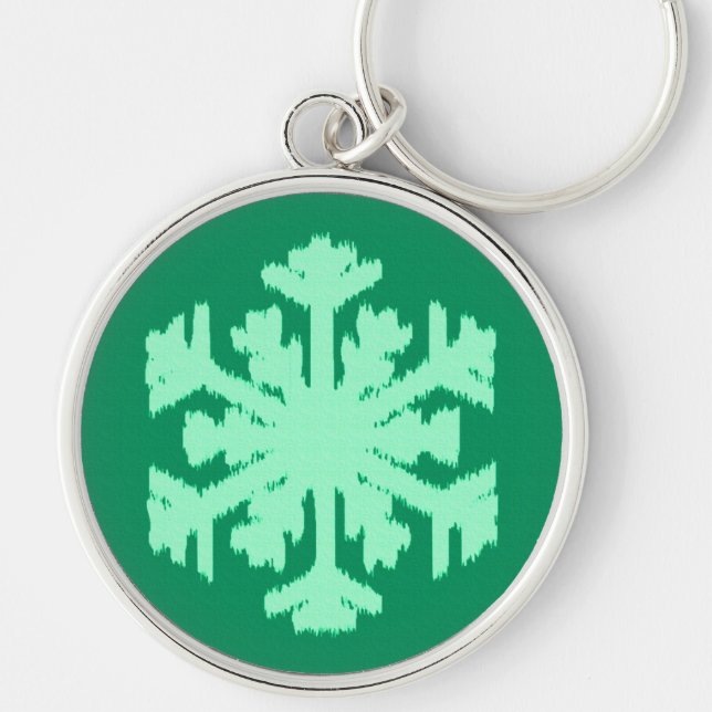 Ikat Snowflake - Pine and mint green Keychain (Front)