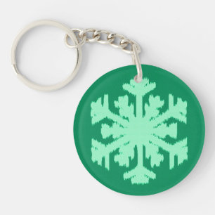 Ikat Snowflake - Pine and mint green Keychain