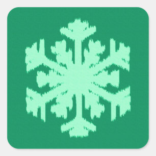 Ikat Snowflake - Pine and mint green Square Sticker