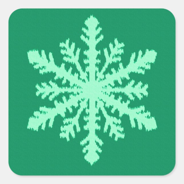 Ikat Snowflake - Pine and mint green Square Sticker (Front)