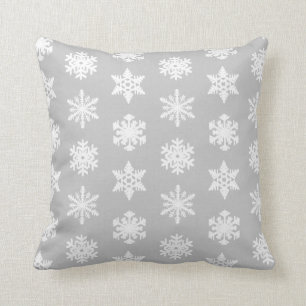 Ikat Snowflake - Silver grey and white Throw Pillow