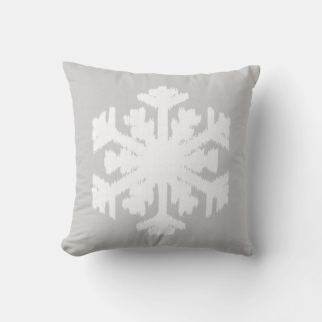Ikat Snowflake - Silver grey and white Throw Pillow (Front)