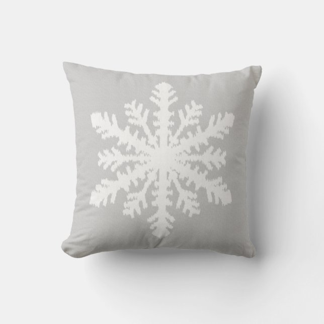Ikat Snowflake - Silver grey and white Throw Pillow (Front)