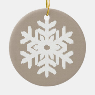 Ikat Snowflake - Taupe tan and white Ceramic Ornament