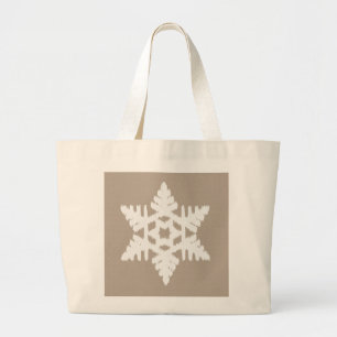 Ikat Snowflake - Taupe tan and white Large Tote Bag